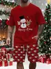 Conjunto de camiseta casual de corte holgado y pantalones cortos con estampado digital 3D temático de Navidad, superventas transfronterizo europeo y americano