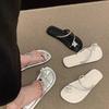 Zapatillas Planas Estilo Francés Slip-On Zapatos de Hada 2026 Nuevo Verano Sandalias de Suela Suave con Pedrería para Combinar con Vestidos