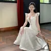 Vestido longo floral de renda francesa branco creme com mangas curtas tipo sino, acinturado, com tule, estilo acinturado, direto da fábrica, com etiquetas
