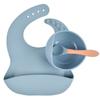 Vajilla de alimentación infantil de silicona de grado alimenticio, traje de bebé, babero de silicona, tazón, cuchara, tazón de silicona con ventosa para bebé