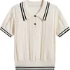 Suéter de punto con cuello polo para mujer, nuevo de verano, moda, estilo preppy, combinación de colores, top pullover, azul marino, talla única, gris, albaricoque