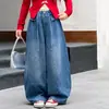 Calça Jeans Feminina Primavera e Outono 2026 Nova Casual Menina Estilo Coreano Crianças Médias e Grandes Hot Drilling Faca Curva Jeans Calça Wide Leg