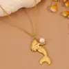 Collar Transfronterizo, Estilo de Lujo Ligero de Nicho, Collar de Acero de Titanio con Perla de Sirena para Mujer, Chapado en Oro de 18 Quilates, Collar de Perlas Naturales