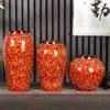 Jarrón de Cerámica Jingdezhen Moderno Sencillo Retro Rojo con Flores Secas Maceta de Flores de Simulación Adornos para Sala de Estar Dormitorio