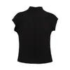 Camiseta básica feminina Feiyuan de gola alta discreta e manga curta, nova moda para o início do outono, top versátil de cor sólida slim fit