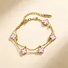 Pulsera exquisita de acero de titanio de 9 mm con trébol de cuatro hojas de doble capa para mujer, no se decolora, nueva moda de doble cara de lujo ligero, versátil y elegante