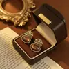 Pendientes de Corona Retro Franceses para Mujer, Pendientes de Piedra Ojo de Tigre Color Marrón Caramelo, Pendientes Vintage de Alta Gama