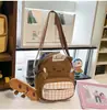 Nova Bolsa Transversal de Gato Desenho Animado Fofo Estilo Ins Estudante Versátil Xadrez Bolsa de Ombro Bolsa de Celular para Menina Transfronteiriça