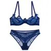 Conjunto de Sujetador de Encaje Transfronterizo de Corte Bajo Ultra Delgado con Aros Rígidos, Soporte Largo para Bustos Grandes, Sujetador Transpirable