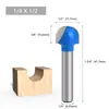 Fresa decorativa LAVIE azul de acero de tungsteno de cuatro filos con vástago de 6 mm 1/4", de fondo redondo, fresa de relieve para carpintería, directo del fabricante