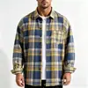 Camisa de Hombre de Otoño a Cuadros Cepillado Manga Larga Holgada Estilo Retro Hong Kong Camisa Rayada Chaqueta Casual para Hombre En Stock