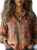Fábrica de Origen 1688 Camisa de Mujer con Estampado de Flor de Ciruelo Vintage Holgada Cuello Solapa Blusa de Oficina Exclusiva para Venta Transfronteriza