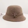 Chapéu bucket floral 100% lã coreano para mulheres, cor sólida vintage, moderno, elegante, de alta qualidade, adequado para mães, outono e inverno