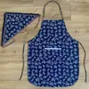 Delantal Azul Estampado Estilo Wuzhen para Adultos con Bolsillos, Estilo Étnico, Adecuado para Actuaciones en Casas de Campo y Conjuntos de Restaurante