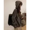 Suéter de Punto con Capucha de Rayas Suave Holgado Casual para Mujer, Conjunto de Estilo Relajado Otoño e Invierno, Abrigo Suéter Top