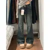 Chao Li tiene stock, largo de pantalón doble, jeans elásticos de cintura baja estilo americano para mujer, otoño, de doble botonadura, ligeramente acampanados, pantalones de largo hasta el suelo