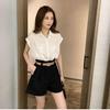 2025 Nuevo Verano Chaleco Camisa Top + Shorts Casuales Conjunto de Dos Piezas a la Moda Traje de Estilo Maduro Ligero para Mujer