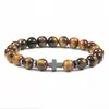 Pulsera de Cruz con Cuentas de Piedra Blanca Turquesa Blanca Piedra Volcánica Piedra Ojo de Tigre Piedra Natural Pulsera de Cuentas Caliente de Venta Transfronteriza Teme