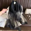 Bufanda Rouyun Estilo Coreano Otoño e Invierno Nueva Mezcla de Seda Imitación Seda Bufanda Exterior Estampada con Cuentas para Mujer Venta al por Mayor