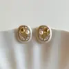 Pendientes Ovalados Únicos Versátiles Simples de Tulipán Estilo Francés para Mujer, Pendientes Populares con Diseño de Nicho de Perlas