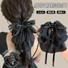 Presilha de rabo de cavalo suave e elegante com laço e fita, presilha de cabelo de alta qualidade para mulheres, presilha tipo tubarão estilo coreano