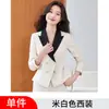 Traje de chaqueta blazer cruzado al por mayor para otoño e invierno, color caqui, bloques de color casual, de doble botonadura, manga larga y traje de pantalón para mujer