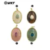 Wt-P2066 Pingente Oval Clássico de Pedra Calcedônia Rosa Quartzo Banhado a Ouro 18K Produto Semi-Acabado para Brincos e Colares DIY