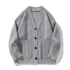 Suéter cárdigan liso directo de fábrica para hombre, Otoño Invierno, Tejido de punto moderno, Estilo perezoso, Cuello en V, Holgado, Abrigo suéter de lana