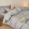 Conjunto Fofo de Quatro Peças Bordado em Algodão Tingido em Fio Lavado Algodão Puro Lençol Puro Capa de Edredom Capa de Lençol com Elástico Roupa de Cama para Quarto Infantil