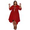 Sitio Web Independiente de Ropa para Mujer Europea y Americana Tallas Grandes Nuevo Vestido con Estampado Dobladillo Irregular Bolsillos