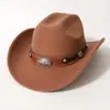 Amazon Transfronterizo Popular Europeo y Americano Clásico Retro Sombrero de Vaquero Occidental Moda para Hombres y Mujeres Elegante Sombrero de Vaquero de Lana de Una Línea