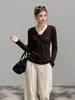 Nuevo top de punto de moda otoñal, puro y dulce, corto, con cuello en V retorcido, de manga larga, para mujer 2469