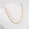 Amazon Venta Caliente Cadena Clavícula Perla Francesa Cadena Doble Capa Pulsera Temperamento Elegante Cadena Metálica Collar de Alta Gama