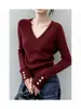 Elegante suéter gris con cuello en V estilo francés para mujer, nuevo modelo otoño/invierno 2026, se puede usar como capa exterior o como capa base, top de punto