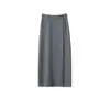 Falda Larga Bodycon Gris Gruesa de Cachemira Versátil de Moda con Múltiples Botones y Abertura Estilo Old Money para Mujer