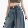 Jeans Retro de Pierna Ancha Herramienta Cintura Alta Vieja Holgados Caída Suelta Pantalones Mopa Flujo Diseño Degradado Sentido Avanzado Más Largos