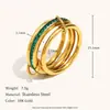 Moda Transfronteriza Europea y Americana Nicho Lujo Joyería Acero Inoxidable Chapado en Oro de 18K Diamante Verde Anillo Geométrico para Mujer