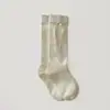 Calcetines altos para niña, de doble costura, estilo ballet, nuevo modelo otoño e invierno, con lazo, color liso, estilo coreano, calcetines para niña de algodón peinado