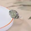 Novo Estilo Luxo Leve Jade Hetian Natural Prata Tailandesa Jade de Água Clara Jaspe Padrão Redondo Estilo Chinês Anel para Mulheres