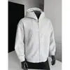 Sudadera con capucha de peso pesado, estilo americano, deconstruida, rígida, de moda, para otoño, con cuello alto, empalme de diseño, chaqueta cárdigan para hombre
