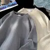 Suéter de Cuello Redondo con Textura Estilo Americano para Hombre Moda de Primavera y Otoño Marca Casual Holgado Estilo Perezoso Cachorros Guapo Cuadros Tejido Manga Larga