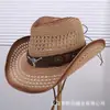 Sombrero vaquero de paja tejida con diseño calado estilo retro americano para hombre y mujer, sombrero vaquero versátil para protección solar de verano