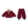 Conjunto de Inverno Estiloso para Meninas Estilo Chanel, Roupa de Ano Novo Vermelha da Moda para Crianças, Conjunto Festivo de Ano Novo para Bebê Menina