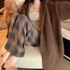 Suéter Jacket con Capucha Estilo Coreano Retro de Gama Alta Estilo Perezoso para Mujer en Otoño e Invierno Cárdigan de Punto Grueso Holgado de Longitud Media