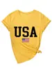 Amazon Ebay Sitio Independiente Moda Casual Mujer Bandera de EE. UU. Estrella Cuello en V Manga Corta Camiseta Exportación