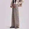 Pantalones de Soporte para Maternidad Otoño/Invierno 2026 Gris Nieve Cordón Pantalones de Pierna Ancha Suaves y Cálidos Pantalones de Pierna Recta para Madres Embarazadas