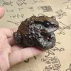 Escultura em Madeira Sólida de Agarwood de um Sapo Segurando uma Bola, Sapo Dourado Trazedor de Fortuna Ornamento de Mão, Peça de Arte Colecionável, Acessório Portátil