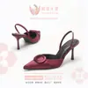Zapatos de Tacón Alto sin Espalda con Punta Fina, Sandalias de Satén de Tacón de Aguja Elegantes y de Moda con Hebilla Redonda, Zapatos de Tacón Alto, Transfronterizo