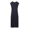 Ropa de Mujer Transfronteriza 2026 Moda Europea y Americana Versátil Casual Sencillo Vestido Midi de Mezclilla con Cuello en V Profundo para Mujer F71241
