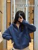 Chaqueta Corta de Principios de Otoño para Mujer 2026 Nueva Sudadera con Capucha de Otoño para Figuras Pequeñas Estilo Coreano Top Azul de Cintura Alta Cárdigan